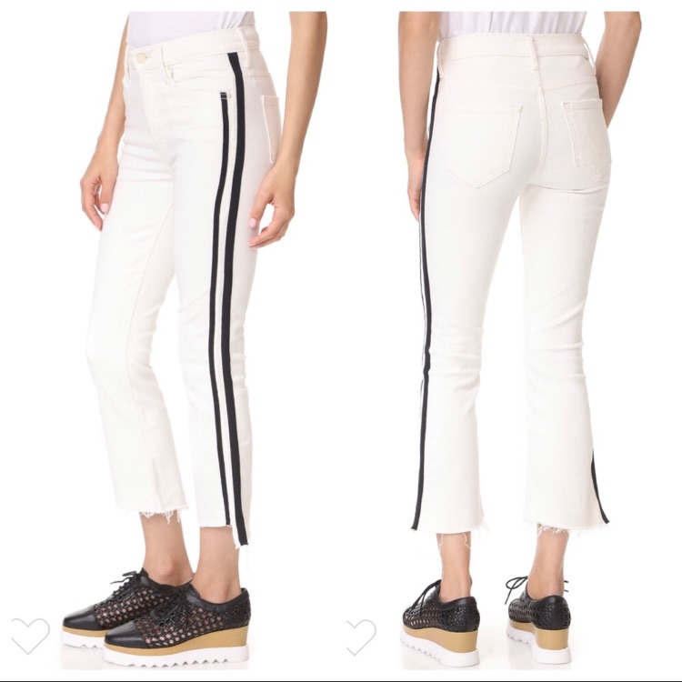 Mother High Rise White Jeans With Black Stripe